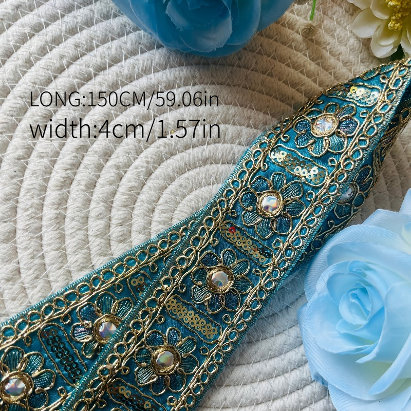 150Cm Ethnic Style Embroidered Lace with Bead Embellishments